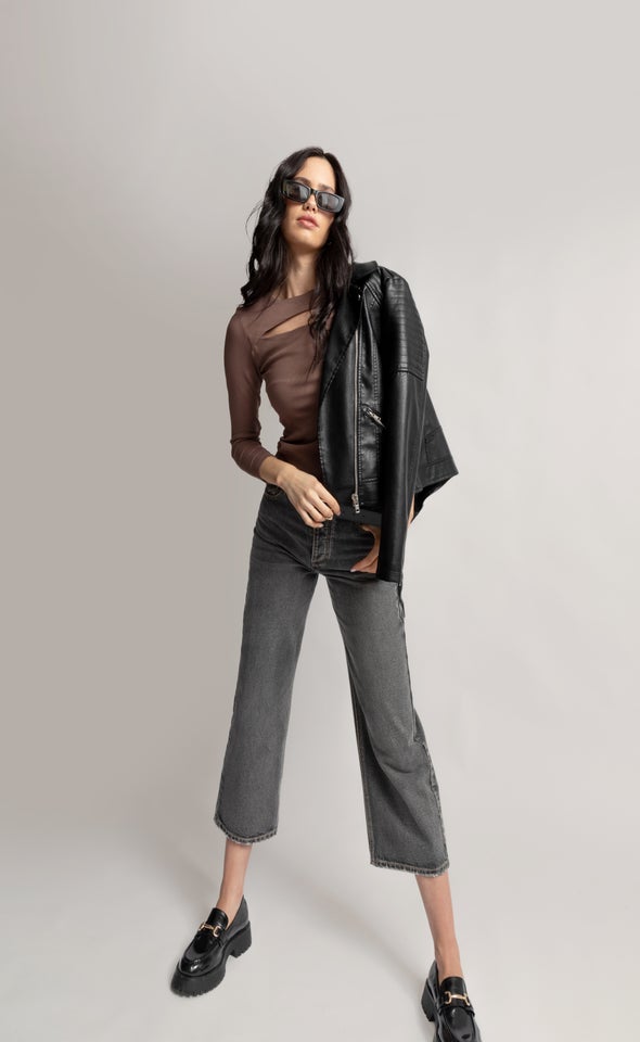 Black Wash Cropped Jeans Black