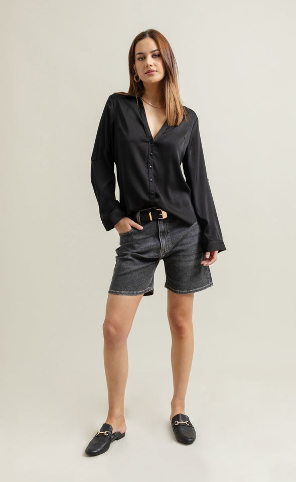 Black Wash Denim Shorts Black