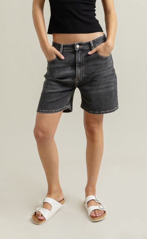 Black Wash Denim Shorts Black