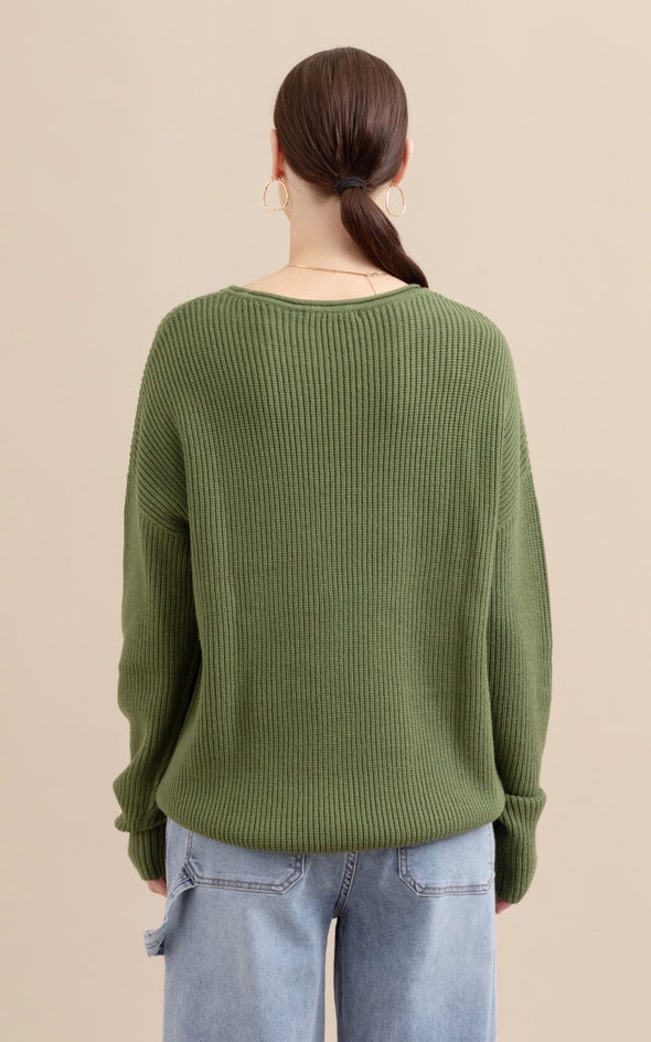 Boatneck Ribbed Sweater Olive