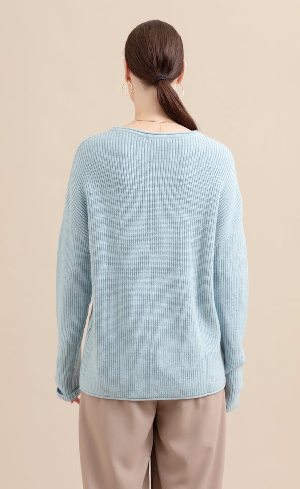 Boatneck Ribbed Sweater Soft Blue