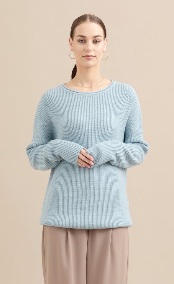 Boatneck Ribbed Sweater Soft Blue