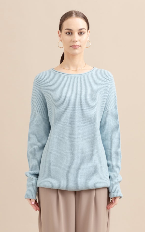 Boatneck Ribbed Sweater Soft Blue