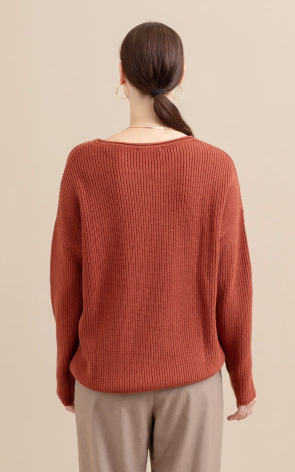 Boatneck Ribbed Sweater Spice