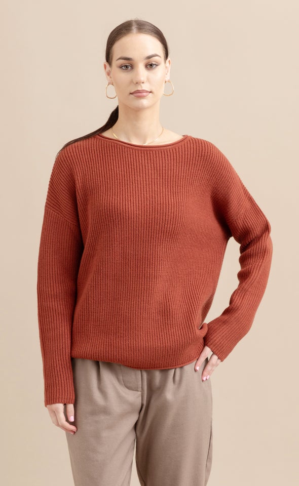 Boatneck Ribbed Sweater Spice