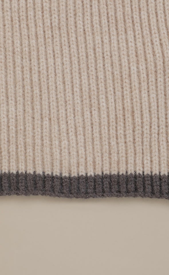 Border Knit Scarf Beige