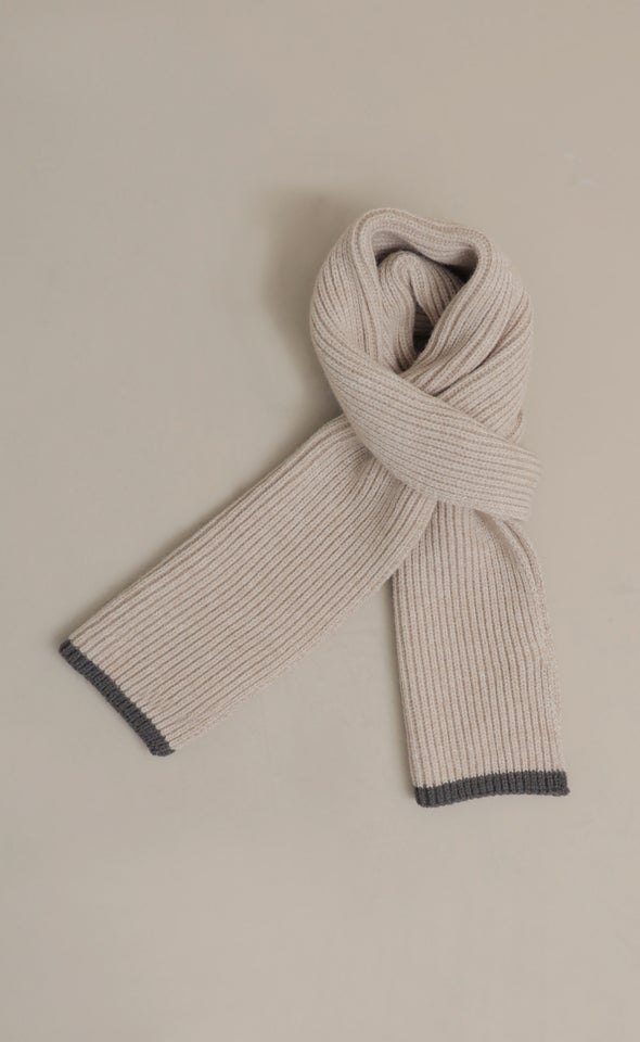 Border Knit Scarf Beige