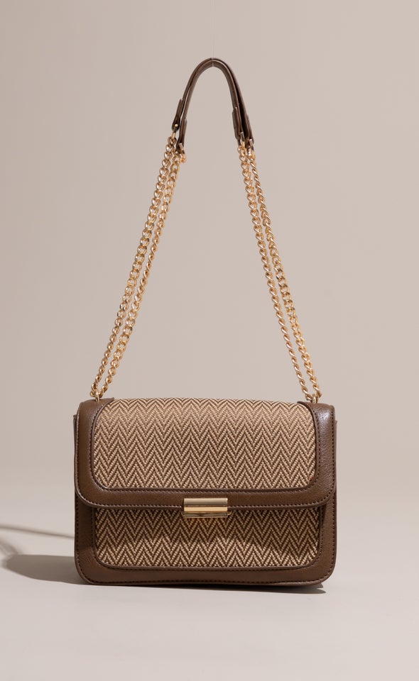 Border Printed Handbag Tan/beige