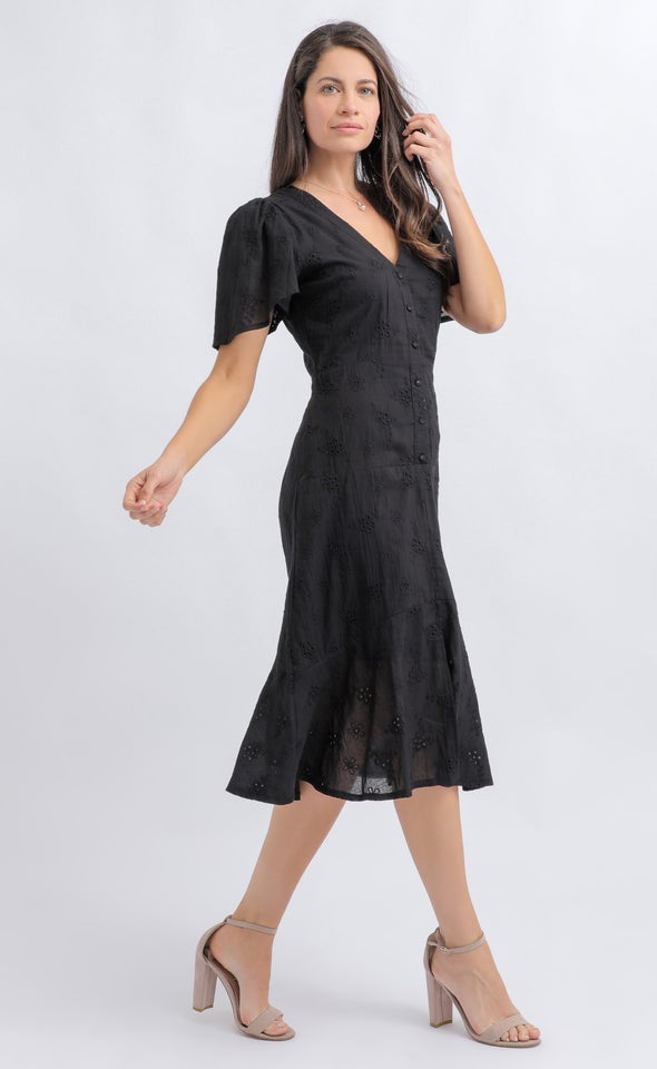 Broderie Button Front Dress