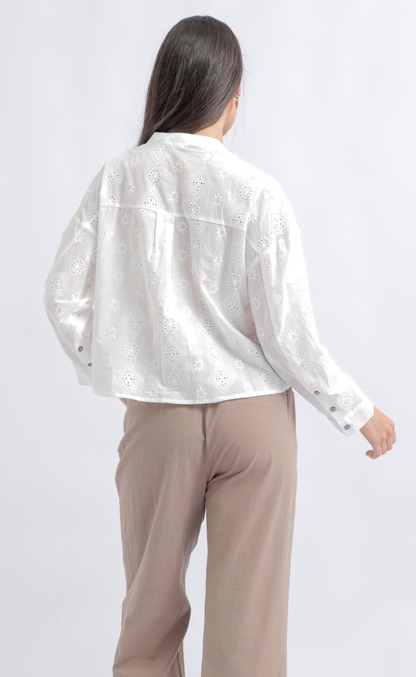 Broderie Collarless Shirt White