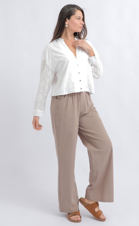 Broderie Collarless Shirt White