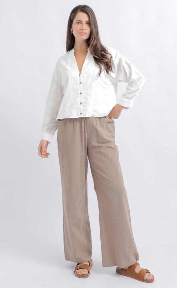 Broderie Collarless Shirt White