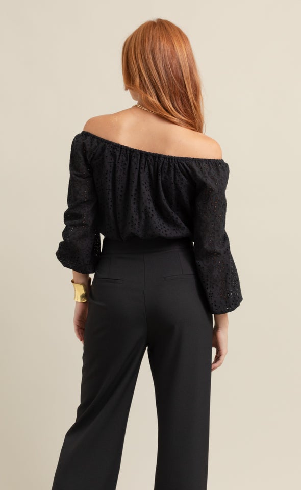 Broderie Off The Shoulder Top Black