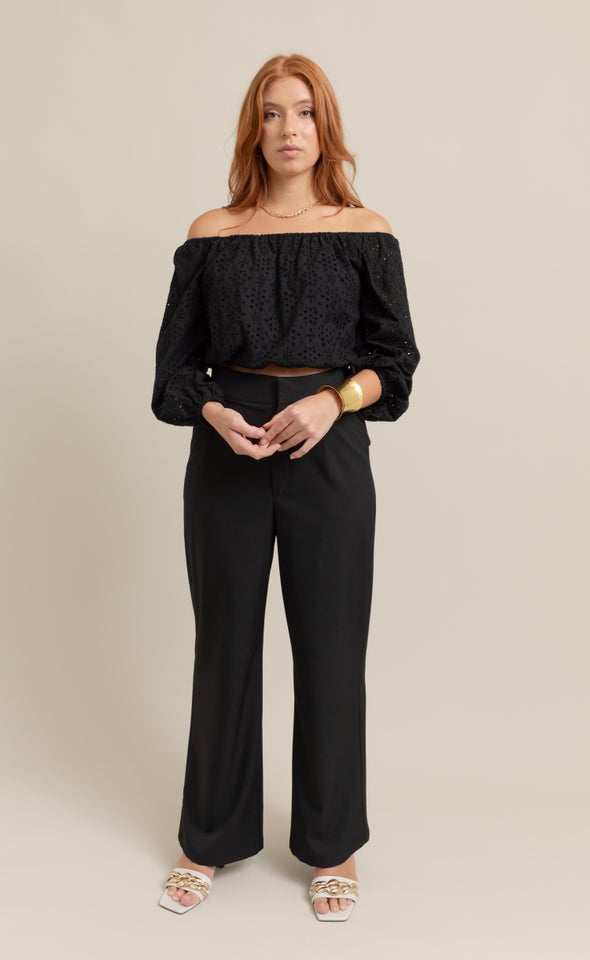 Broderie Off The Shoulder Top Black