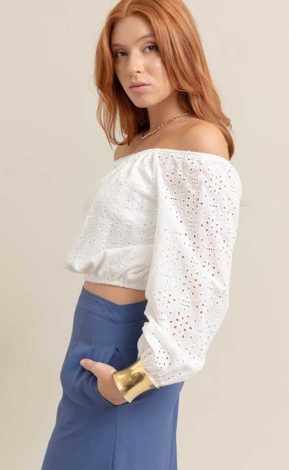 Broderie Off The Shoulder Top White