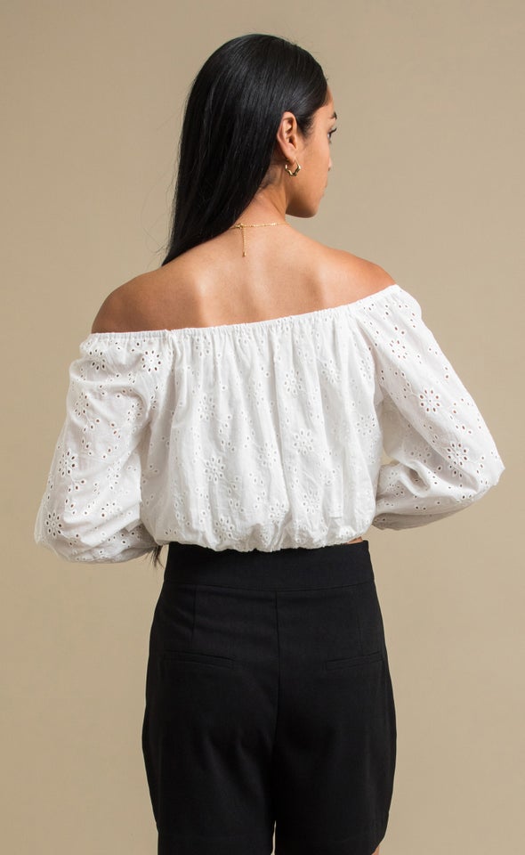 Broderie Off The Shoulder Top White