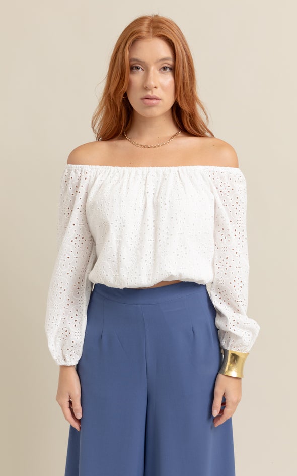 Broderie Off The Shoulder Top White