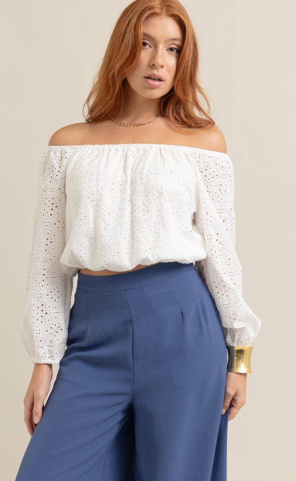 Broderie Off The Shoulder Top White