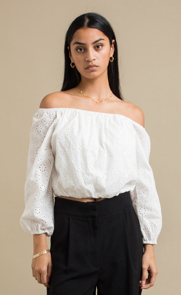 Broderie Off The Shoulder Top White
