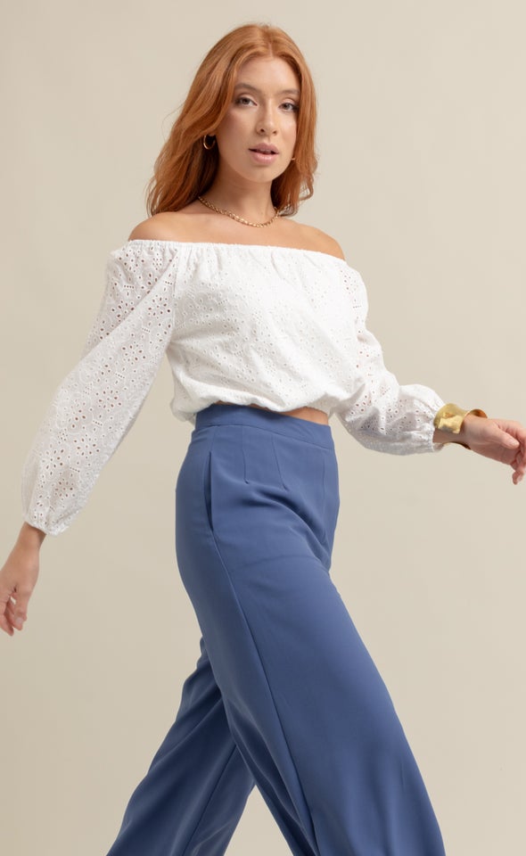 Broderie Off The Shoulder Top White