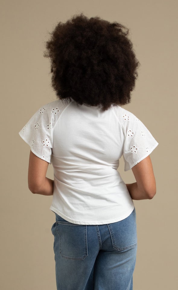 Broderie Raglan Top Cream