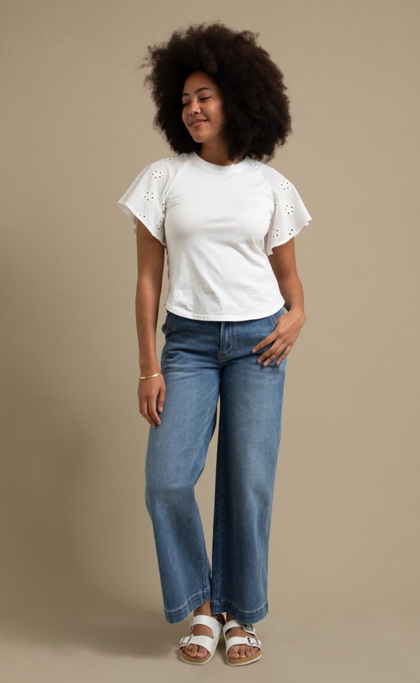 Broderie Raglan Top Cream