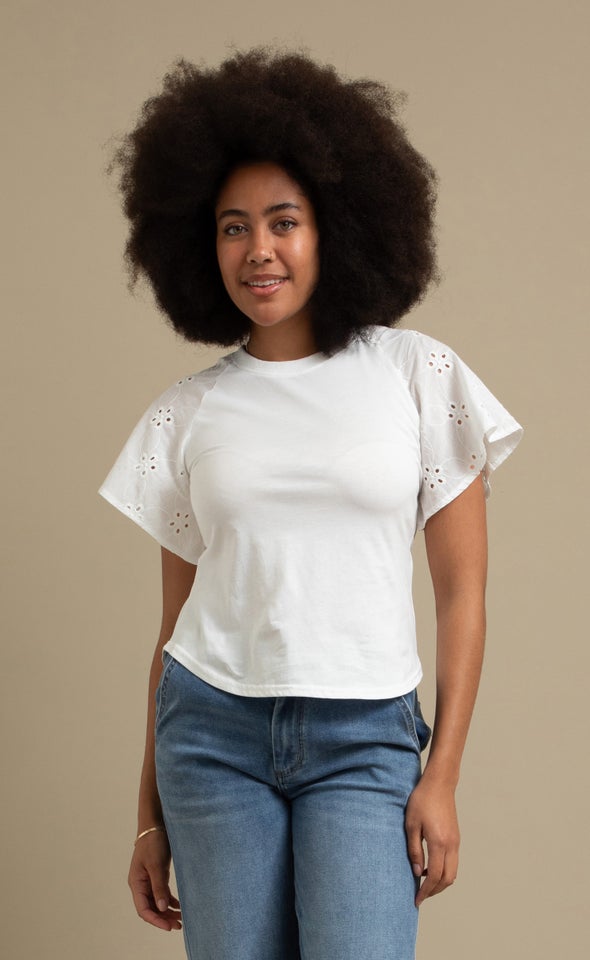 Broderie Raglan Top Cream