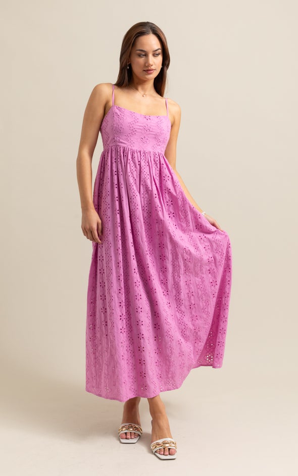 Broderie Strappy Maxi Pink