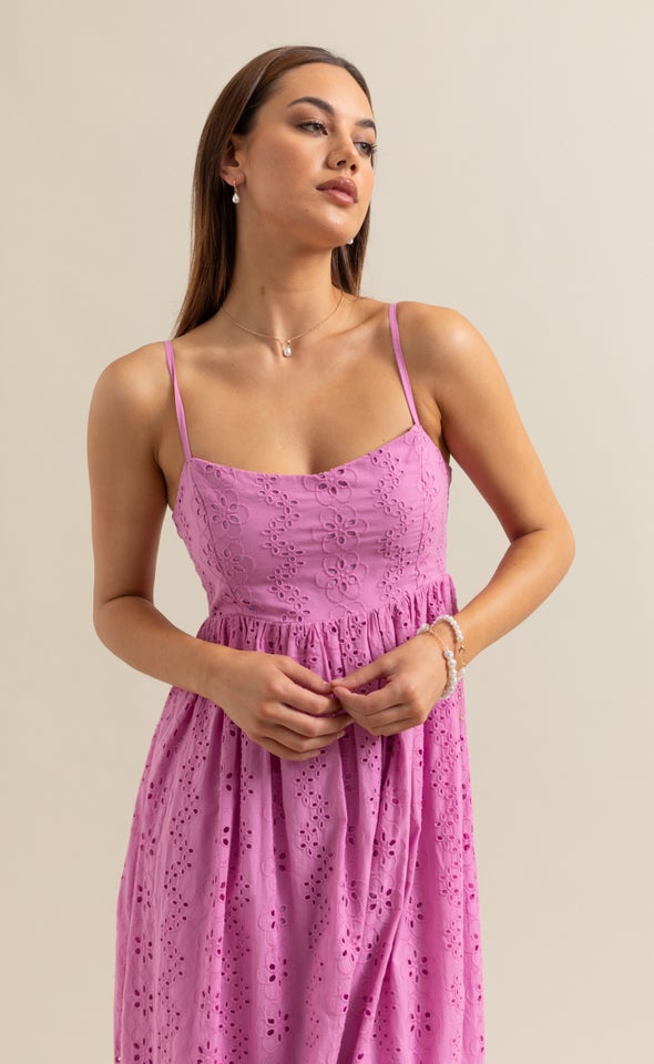 Broderie Strappy Maxi Pink