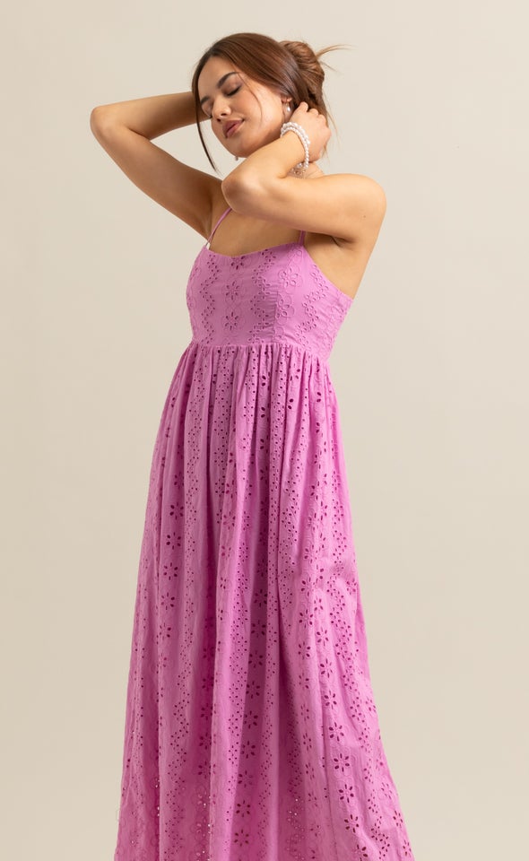 Broderie Strappy Maxi Pink