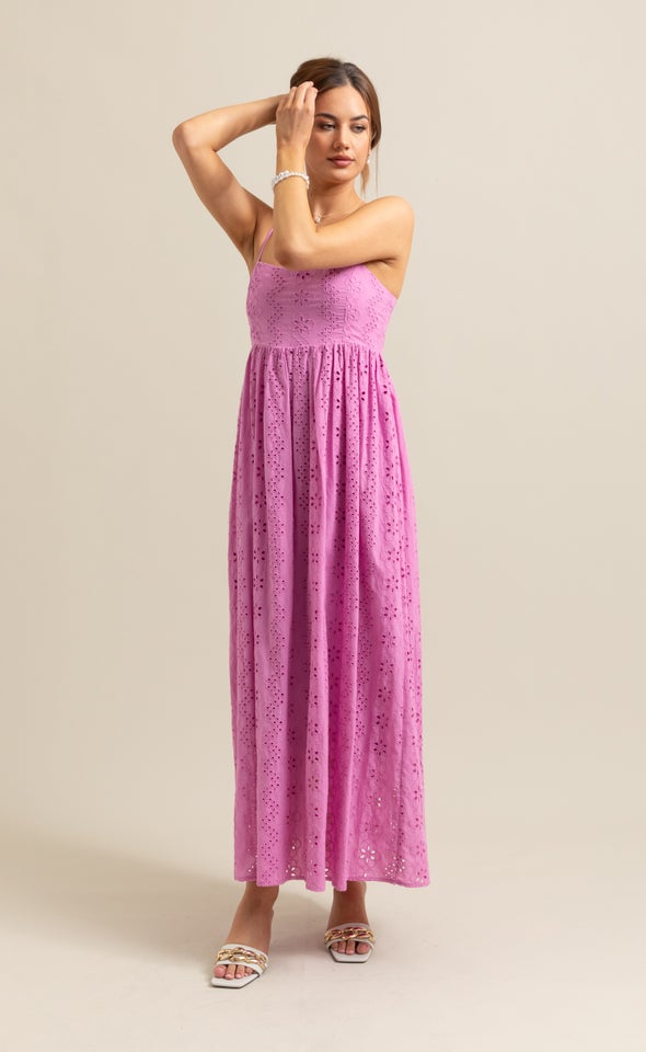 Broderie Strappy Maxi Pink