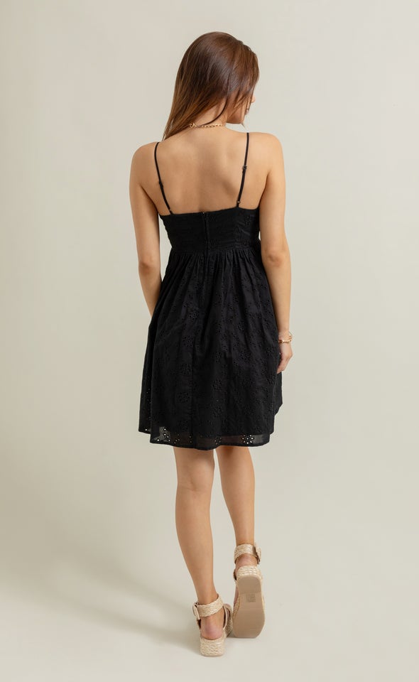 Broderie Strappy Mini Dress Black