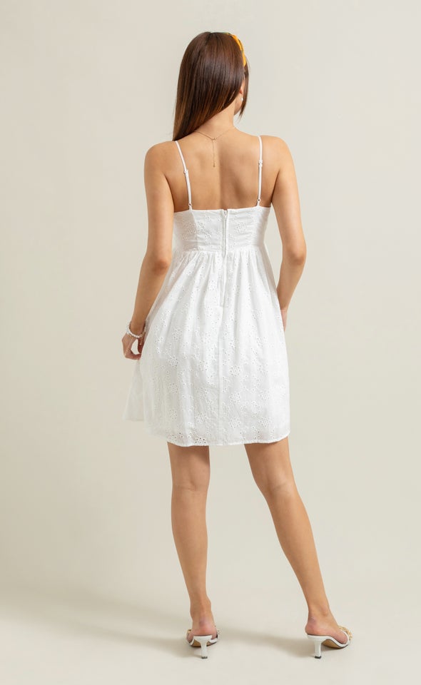 Broderie Strappy Mini Dress White