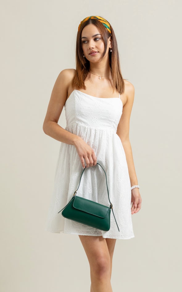 Broderie Strappy Mini Dress White