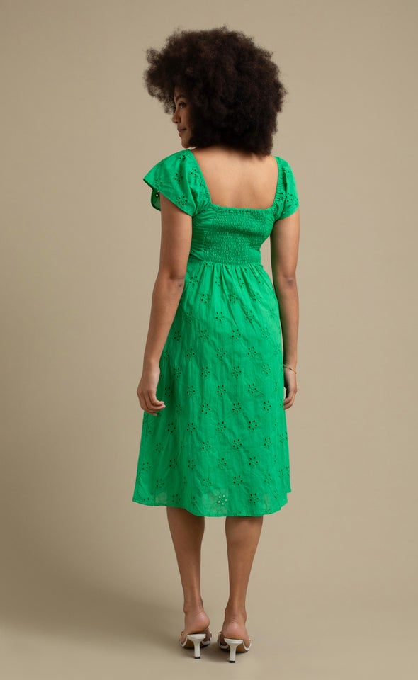 Broderie Sweetheart Midi Dress Green