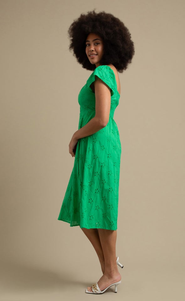 Broderie Sweetheart Midi Dress Green
