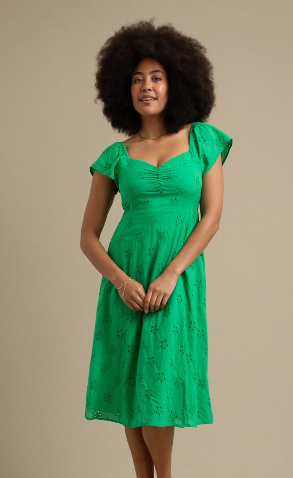 Broderie Sweetheart Midi Dress Green