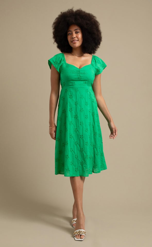 Broderie Sweetheart Midi Dress Green