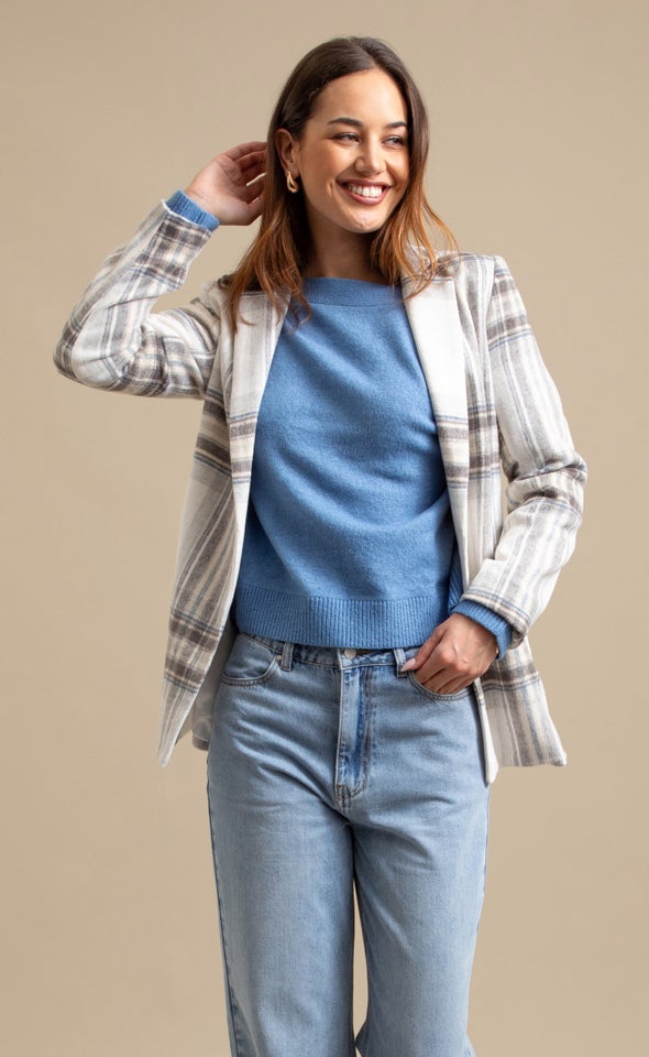 Brushed Check Blazer Cream/grey