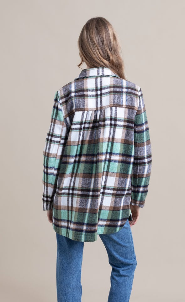 Brushed Check Shacket Green Navy Check