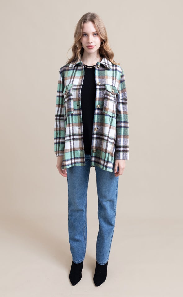 Brushed Check Shacket Green Navy Check