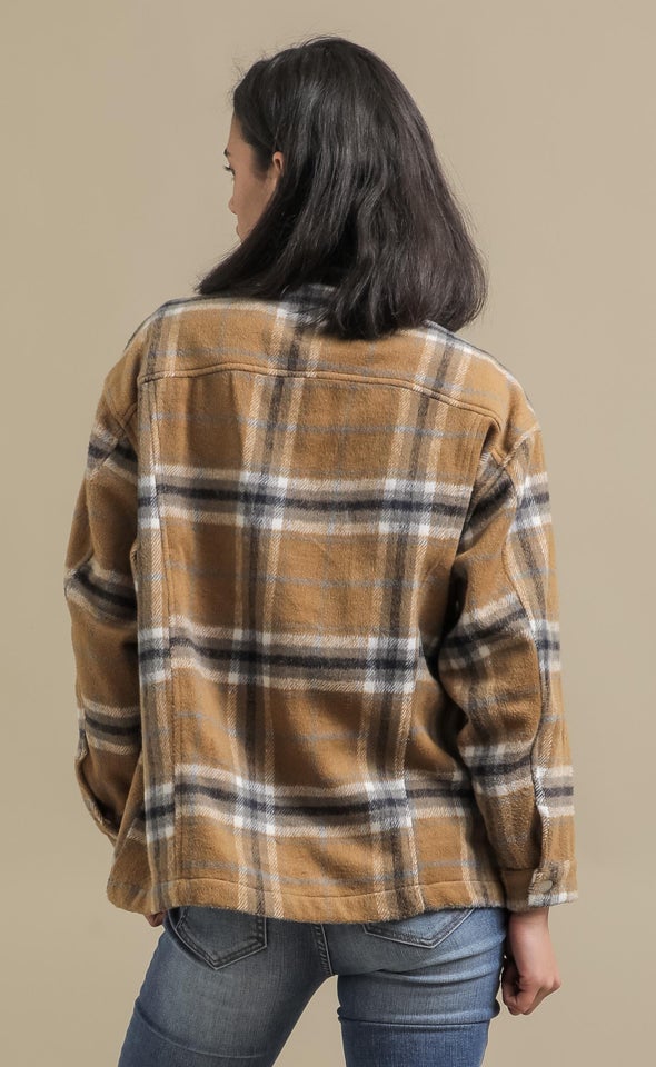 Brushed Checked Shacket Camel/check
