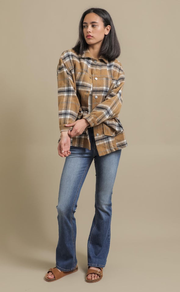 Brushed Checked Shacket Camel/check