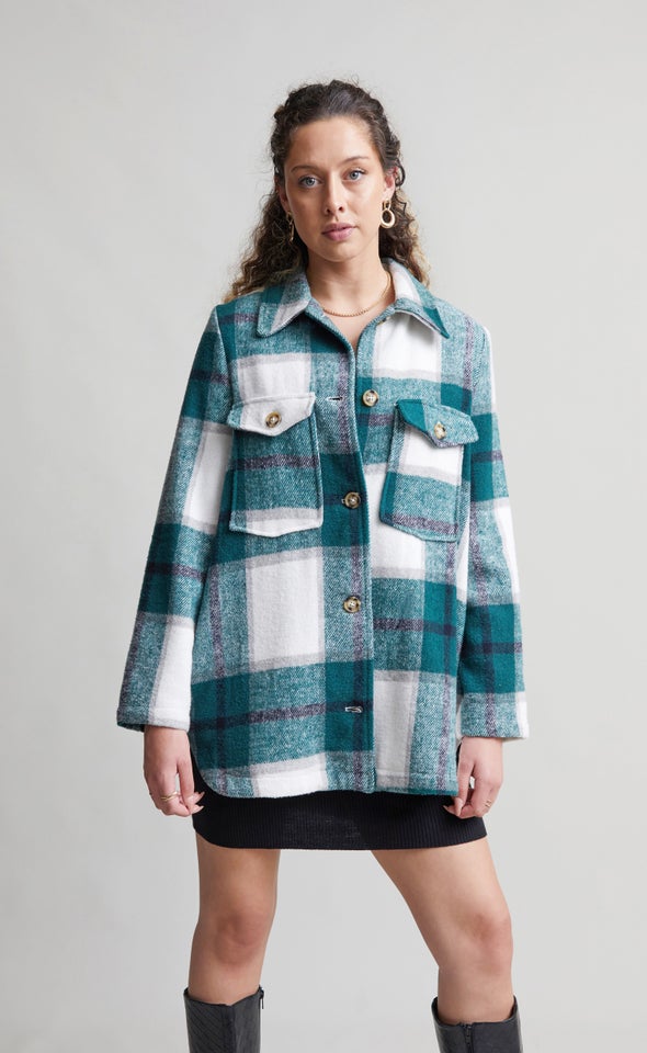 Brushed Checked Shacket Green Check