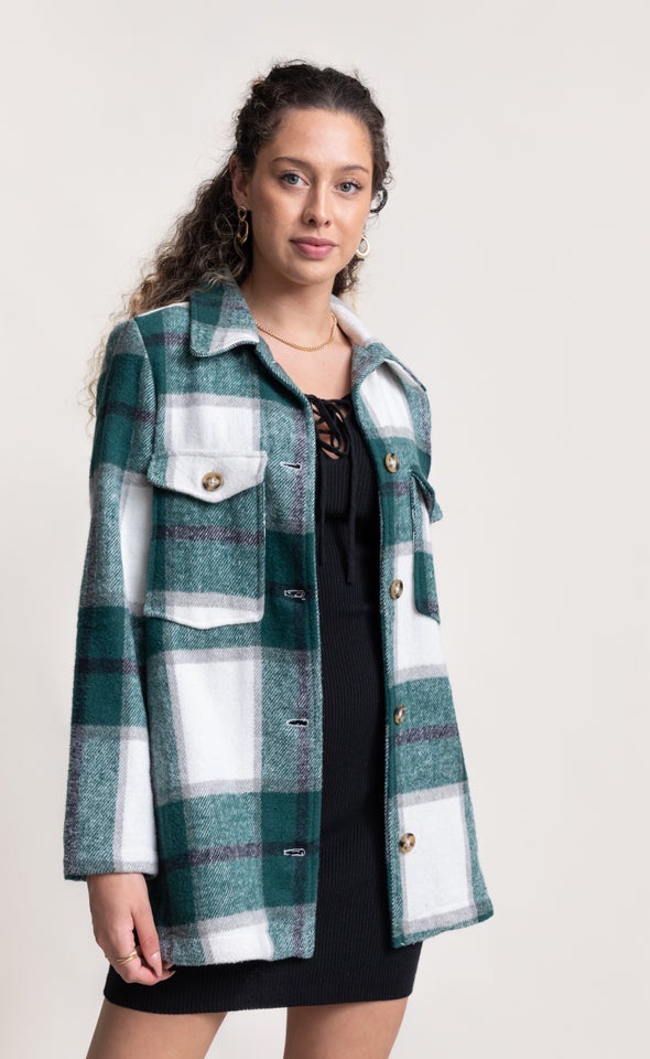 Brushed Checked Shacket Green Check