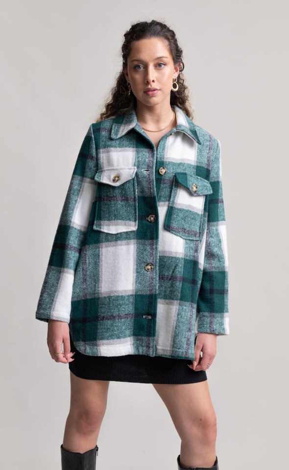 Brushed Checked Shacket Green Check