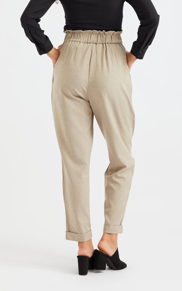 Buckle Detail Tapered Pant Taupe