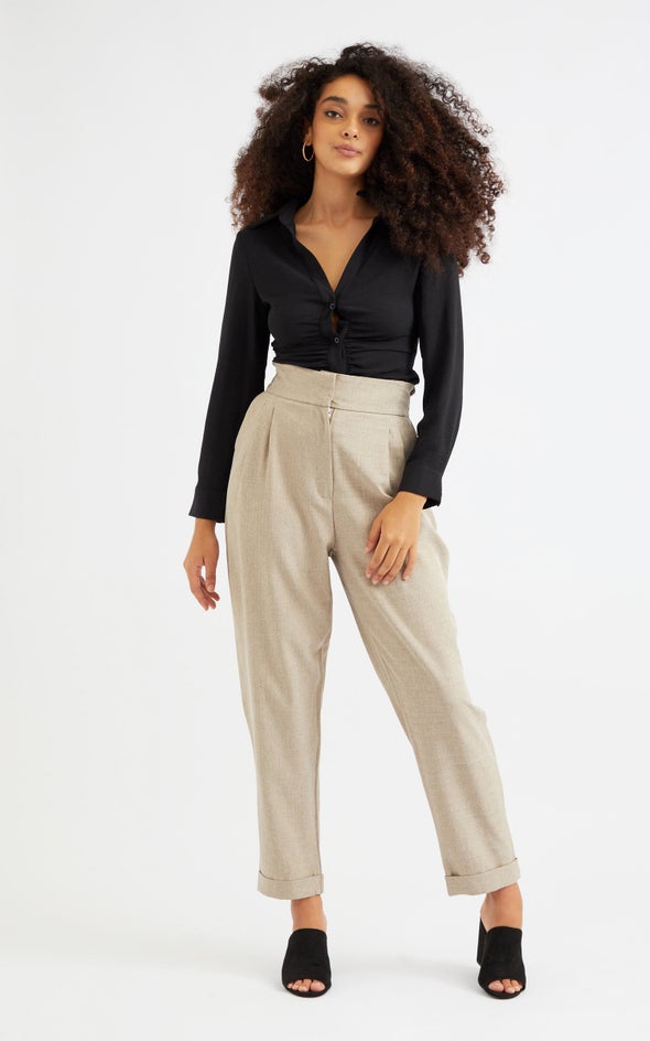 Buckle Detail Tapered Pant Taupe