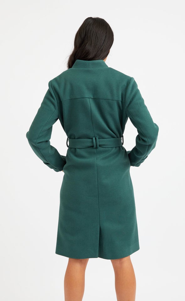Button Collar Coat Forest