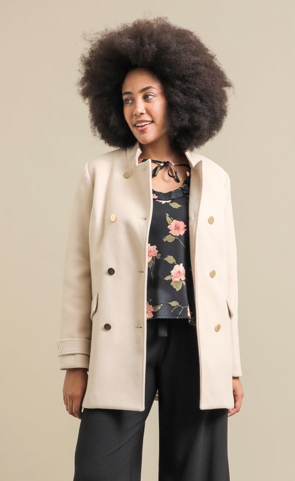 Button Detail Coat Natural